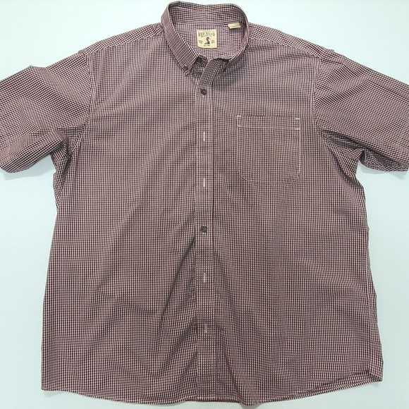 Red Head Bad Bear Gingham Check Button Up Short Sleeve Shirt Casual Maroon XL‎ - Picture 1 of 6